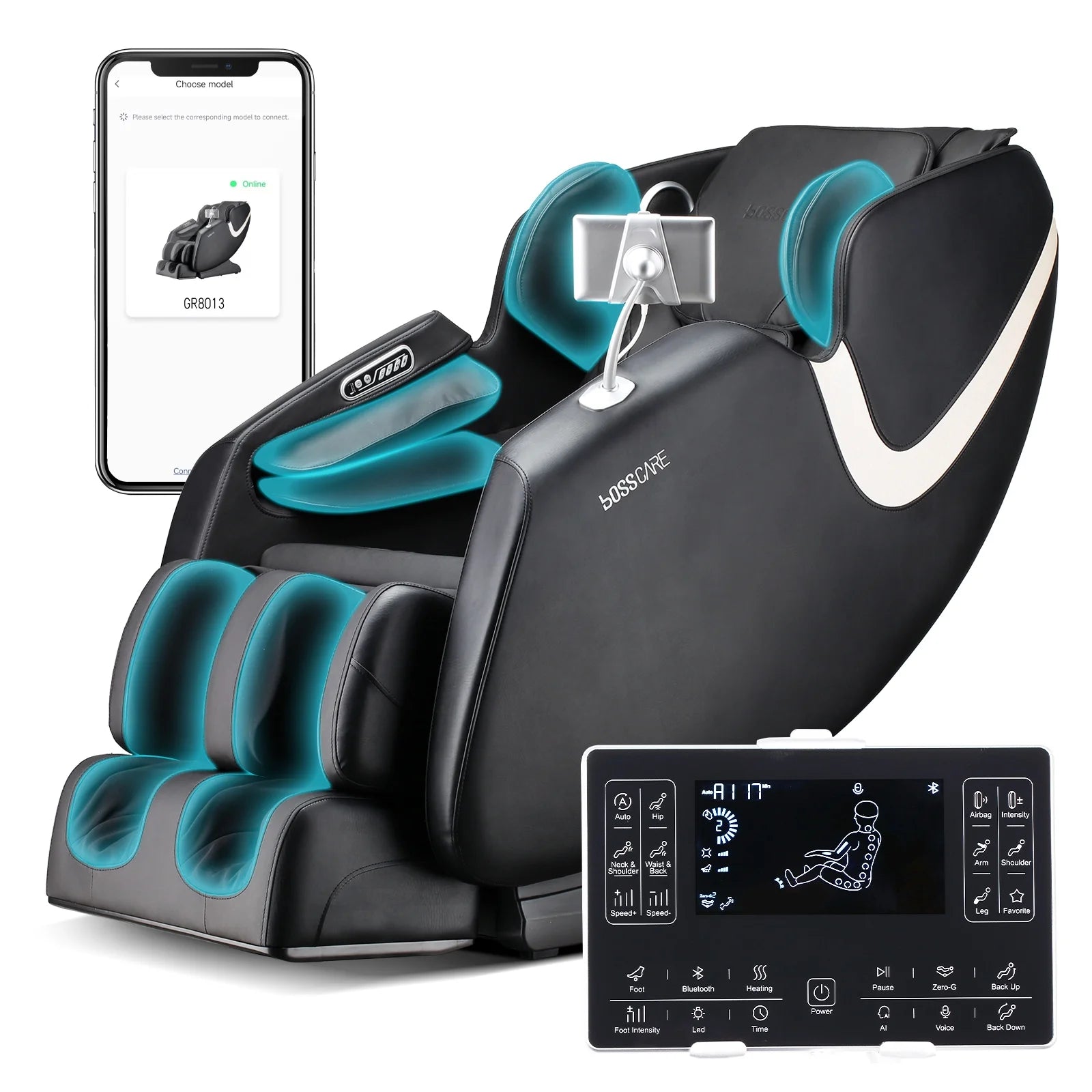 2024 Full Body Zero Gravity Massage Chair with AI Voice, USB Port Shiatsu Recliner Chairs Black