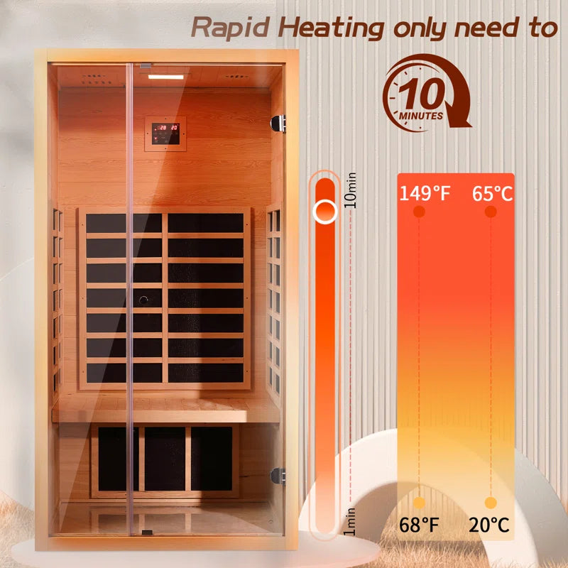 1-Person Extendable Indoor FAR Infrared Sauna Bluetooth Compatible with 6 Carbon Heaters