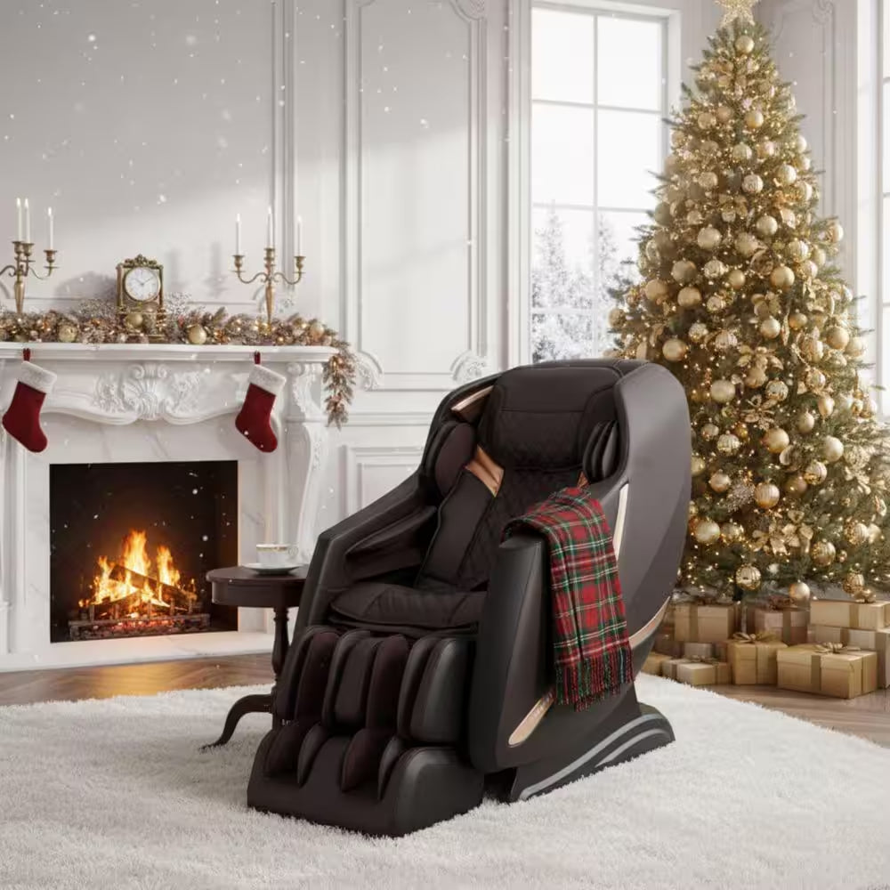 Prestige Series Brown Faux Leather Reclining 3D Massage Chair with Foot Rollers and Heated Seat