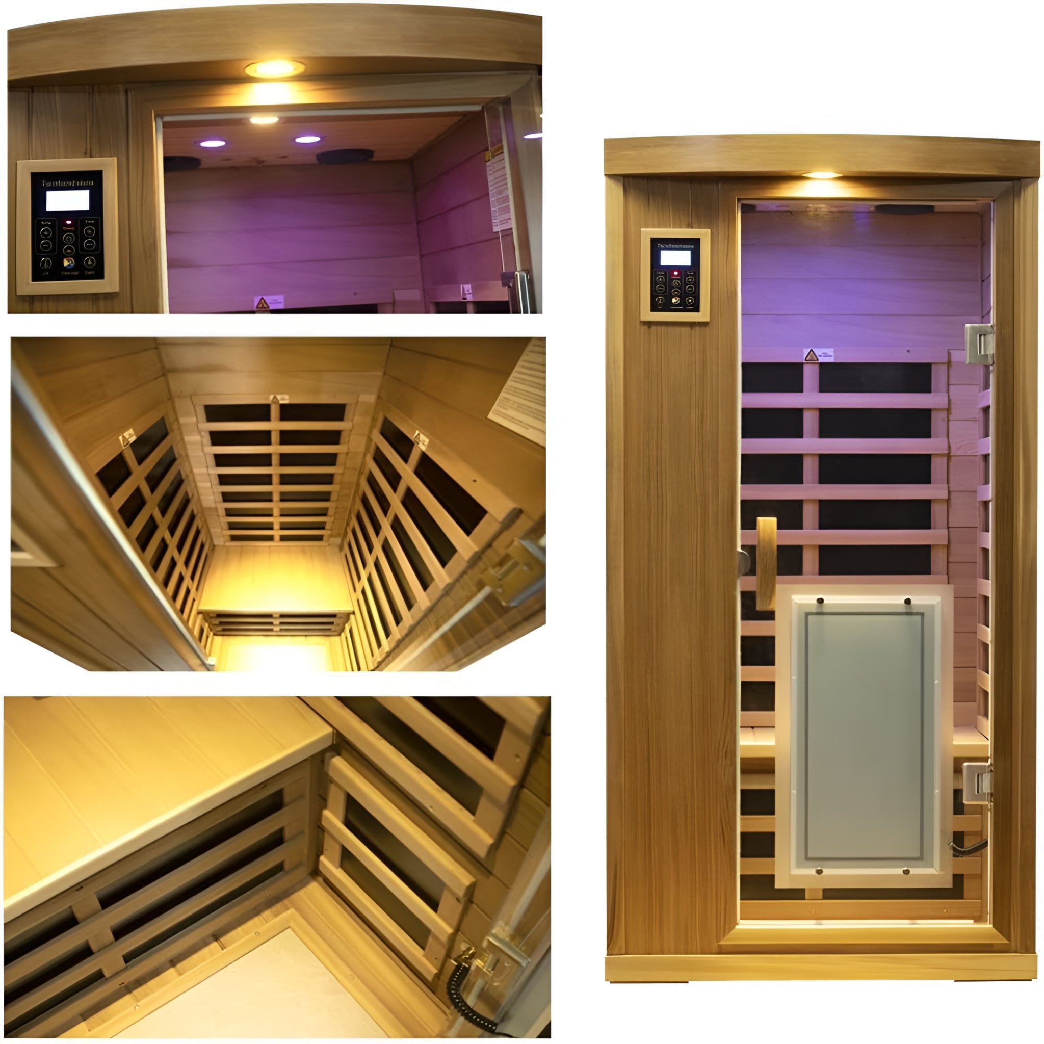 Far Infrared Sauna Room 1-2 Person Infrared Home Saunas, 8 Low EMF Heating Panels, 1510 Watts Red Cedar Wood Sauna with Door Heating Panel, LCD Display-Control, Blue-Tooth Audio, Outdoor Lamp