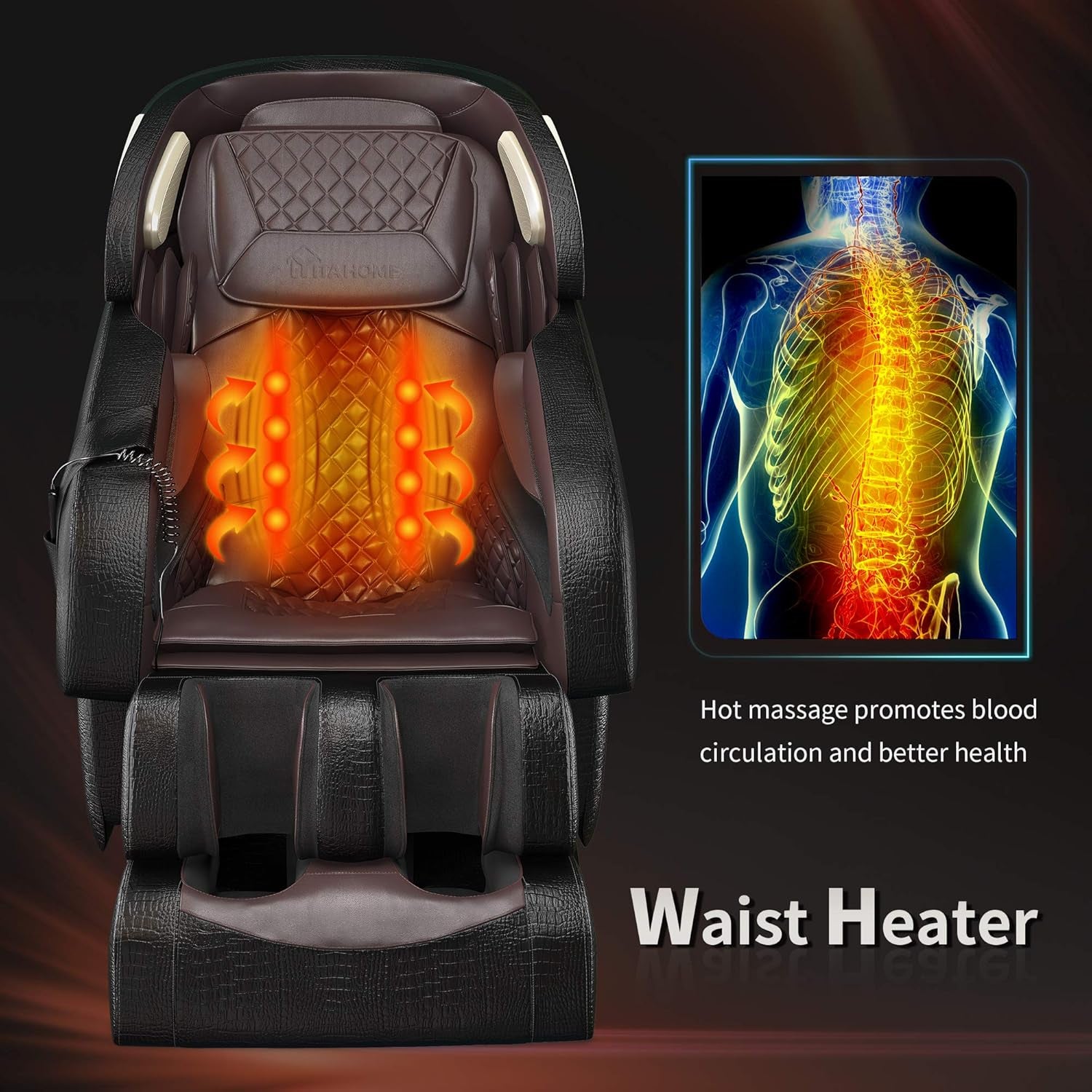 Zero Gravity Massage Chair SL Track, Full Body Air Massage Recliner with Body Scan 3D Robots Hand Waist Heater Foot Roller Thia Yoga for House Office, Brown, 56.69’’ X 33.85’’ X 46.45’’