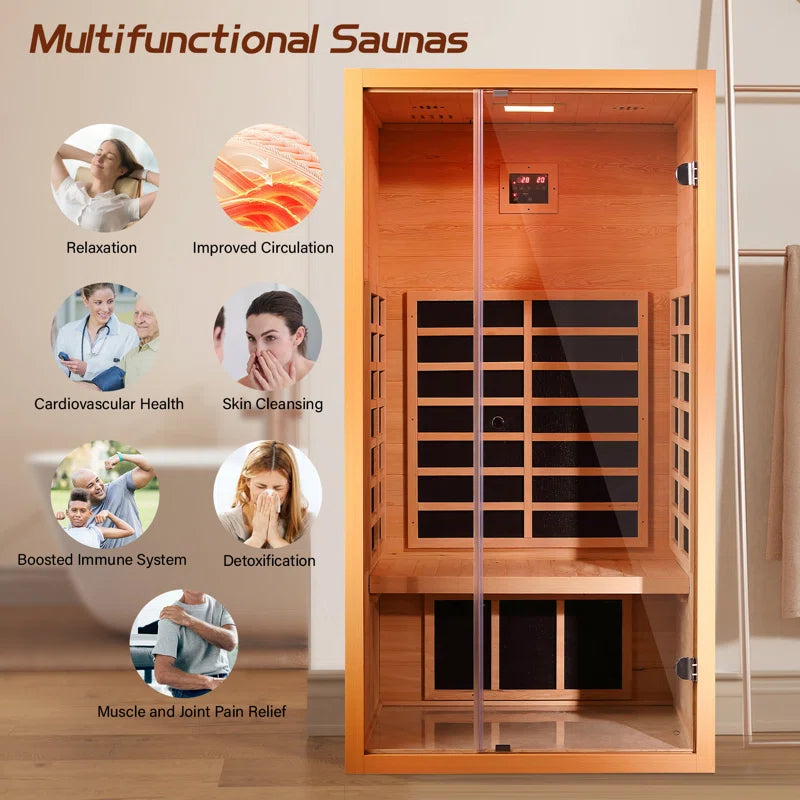 1-Person Extendable Indoor FAR Infrared Sauna Bluetooth Compatible with 6 Carbon Heaters