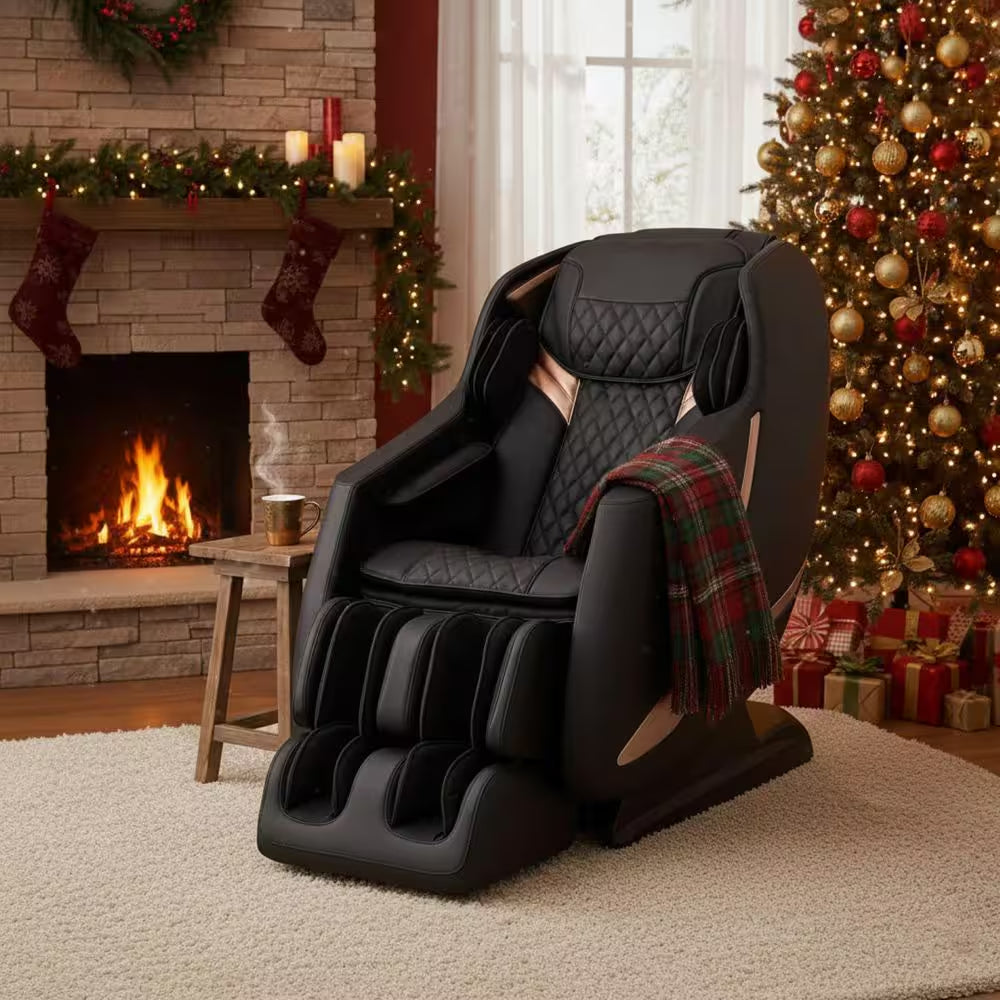 Prestige Series Black Faux Leather Reclining 3D Massage Chair with Foot Rollers and Heated Seat