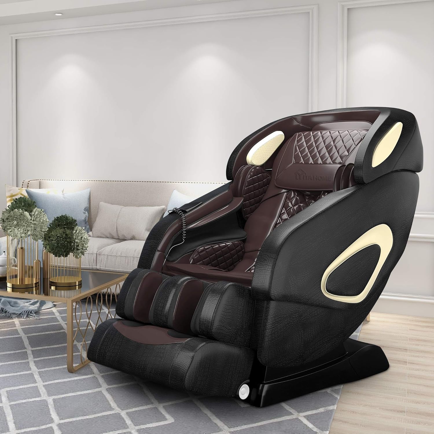 Zero Gravity Massage Chair SL Track, Full Body Air Massage Recliner with Body Scan 3D Robots Hand Waist Heater Foot Roller Thia Yoga for House Office, Brown, 56.69’’ X 33.85’’ X 46.45’’