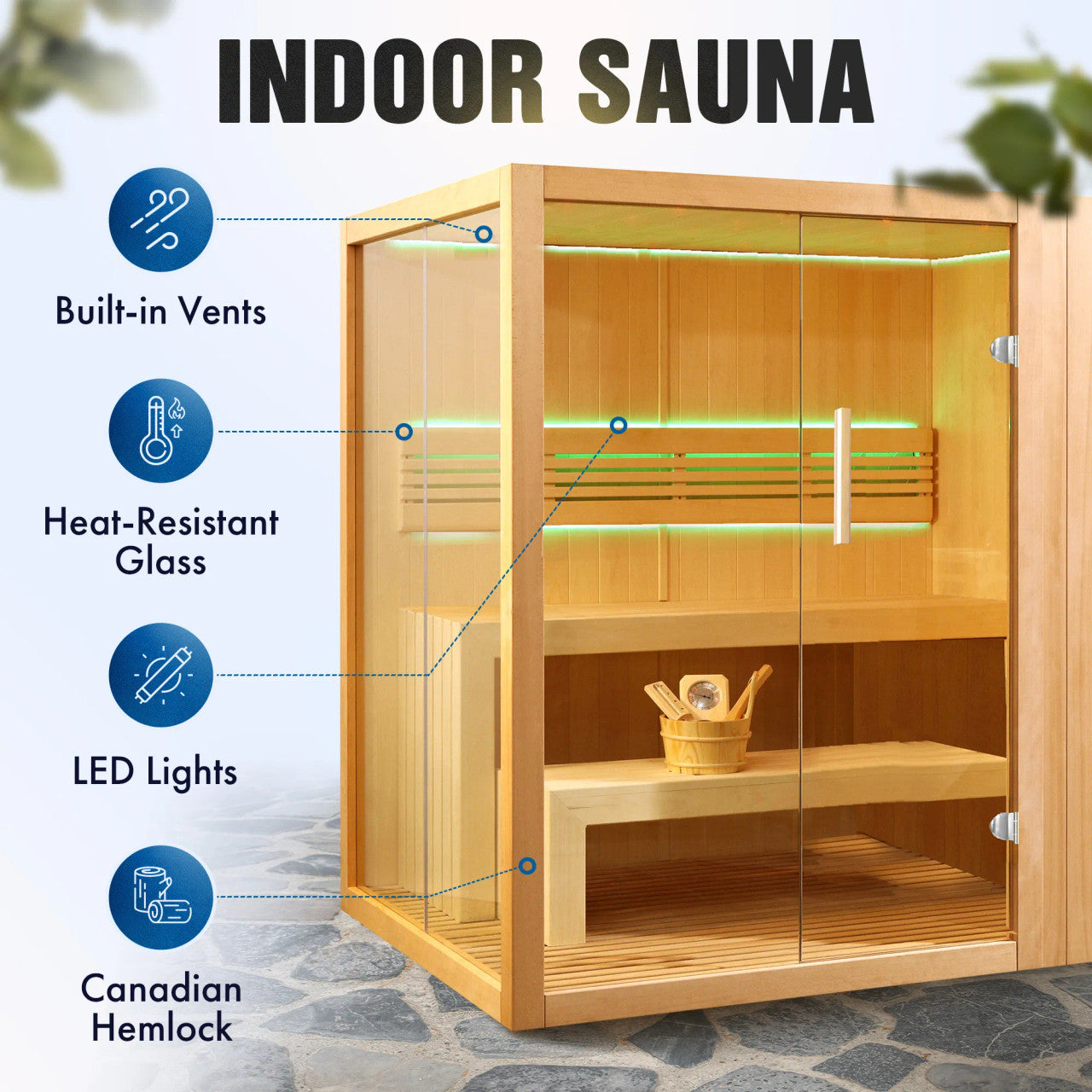 4-Person Indoor Canadian Hemlock Traditional Wet/Dry Sauna with LED Lighting