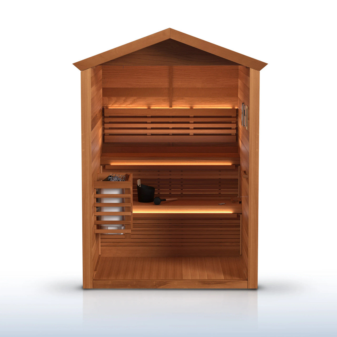 Fiesta 3-4 Person Outdoor Red Cedar Traditional Wet/Dry Sauna with Gray Accents