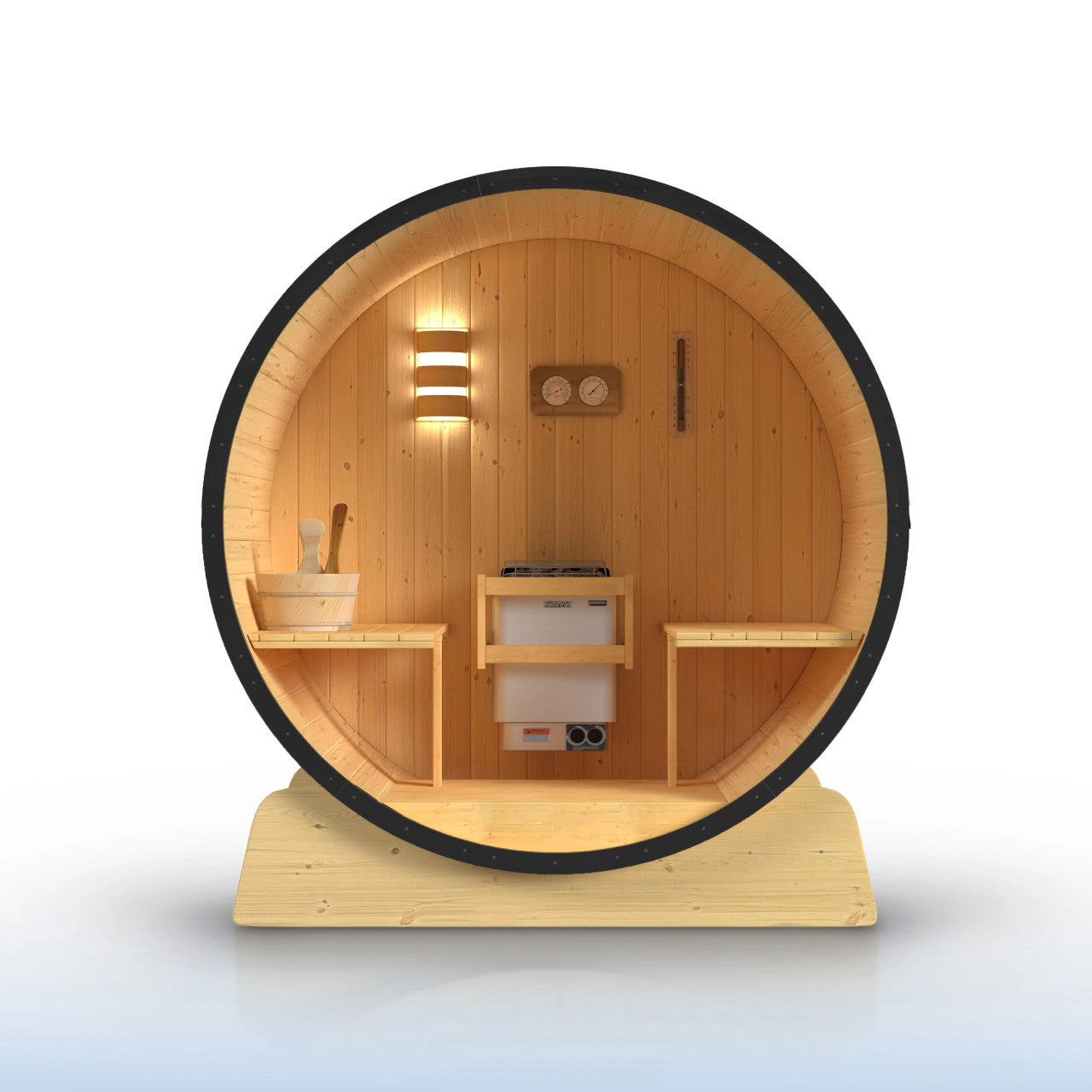 Celasia 3-4 Person Outdoor Finland Pine Traditional Barrel Wet/Dry Sauna with Black Accents