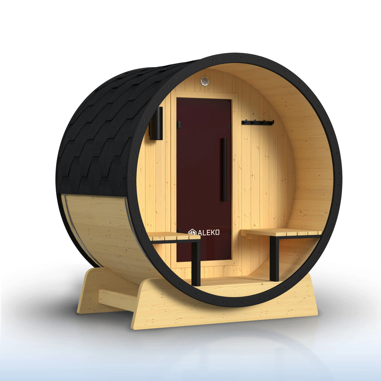 Celasia 2-4 Person Outdoor Finland Pine Traditional Barrel Wet/Dry Sauna with Porch