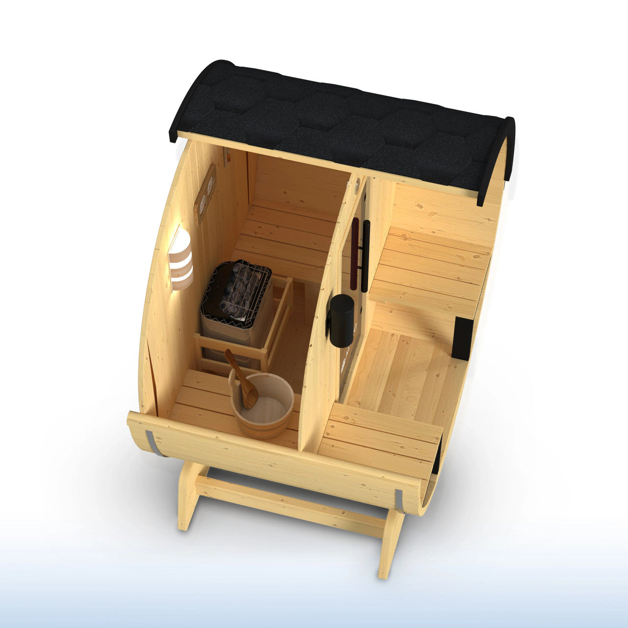 Celasia 2-4 Person Outdoor Finland Pine Traditional Barrel Wet/Dry Sauna with Porch