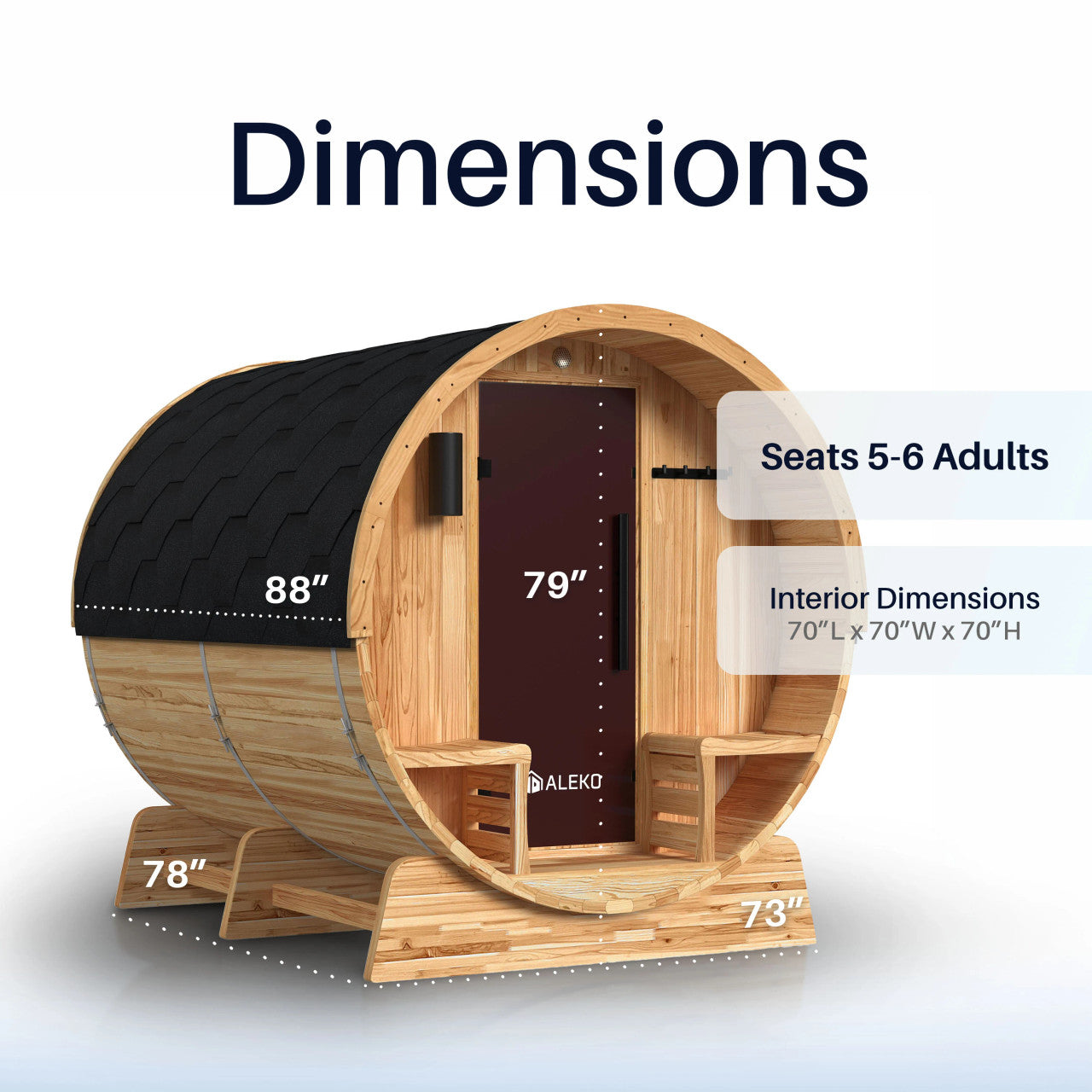 Liatris 5-6 Person Outdoor Rustic Cedar Traditional Barrel Wet/Dry Sauna with Porch