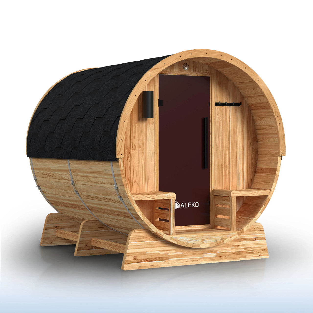 Liatris 5-6 Person Outdoor Rustic Cedar Traditional Barrel Wet/Dry Sauna with Porch