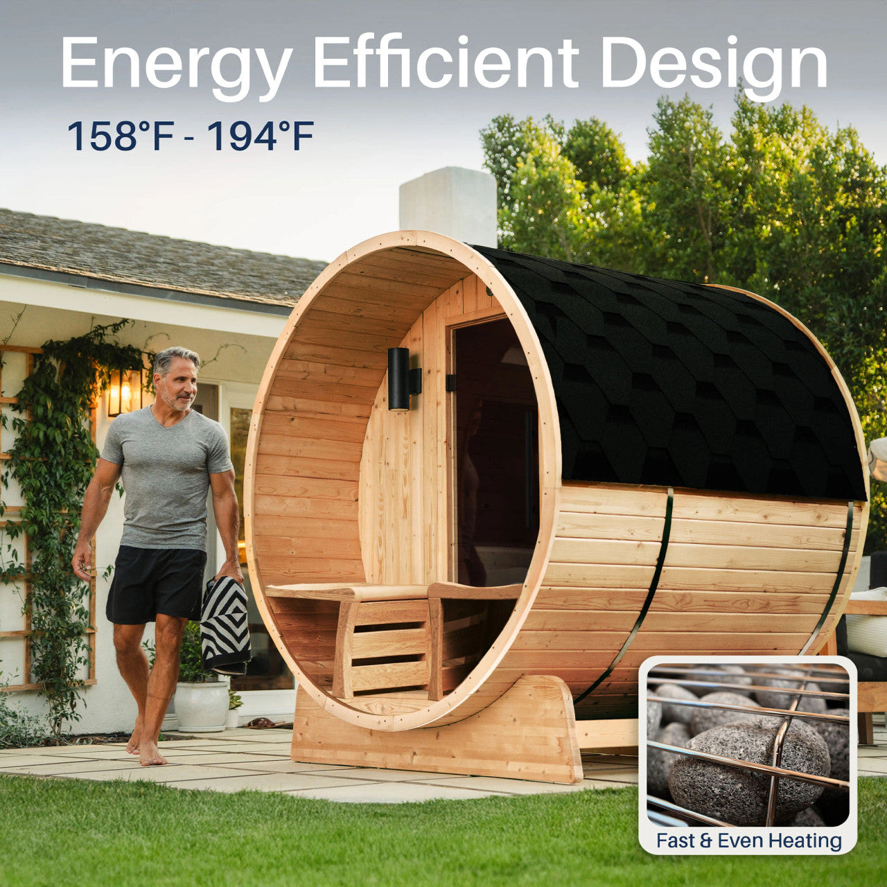 Liatris 2-4 Person Outdoor Rustic Cedar Traditional Barrel Wet/Dry Sauna with Porch