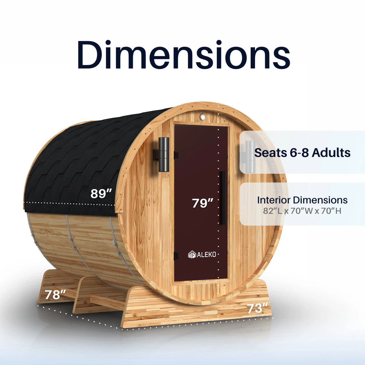 Liatris 6-8 Person Outdoor Red Cedar Traditional Barrel Wet/Dry Sauna with Panoramic Window