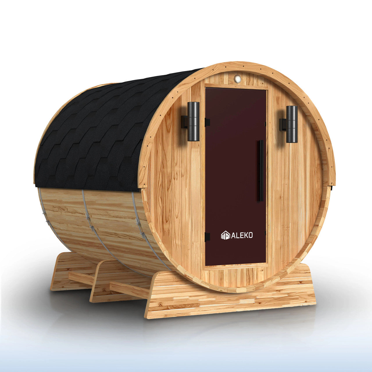 Liatris 6-8 Person Outdoor Red Cedar Traditional Barrel Wet/Dry Sauna with Panoramic Window