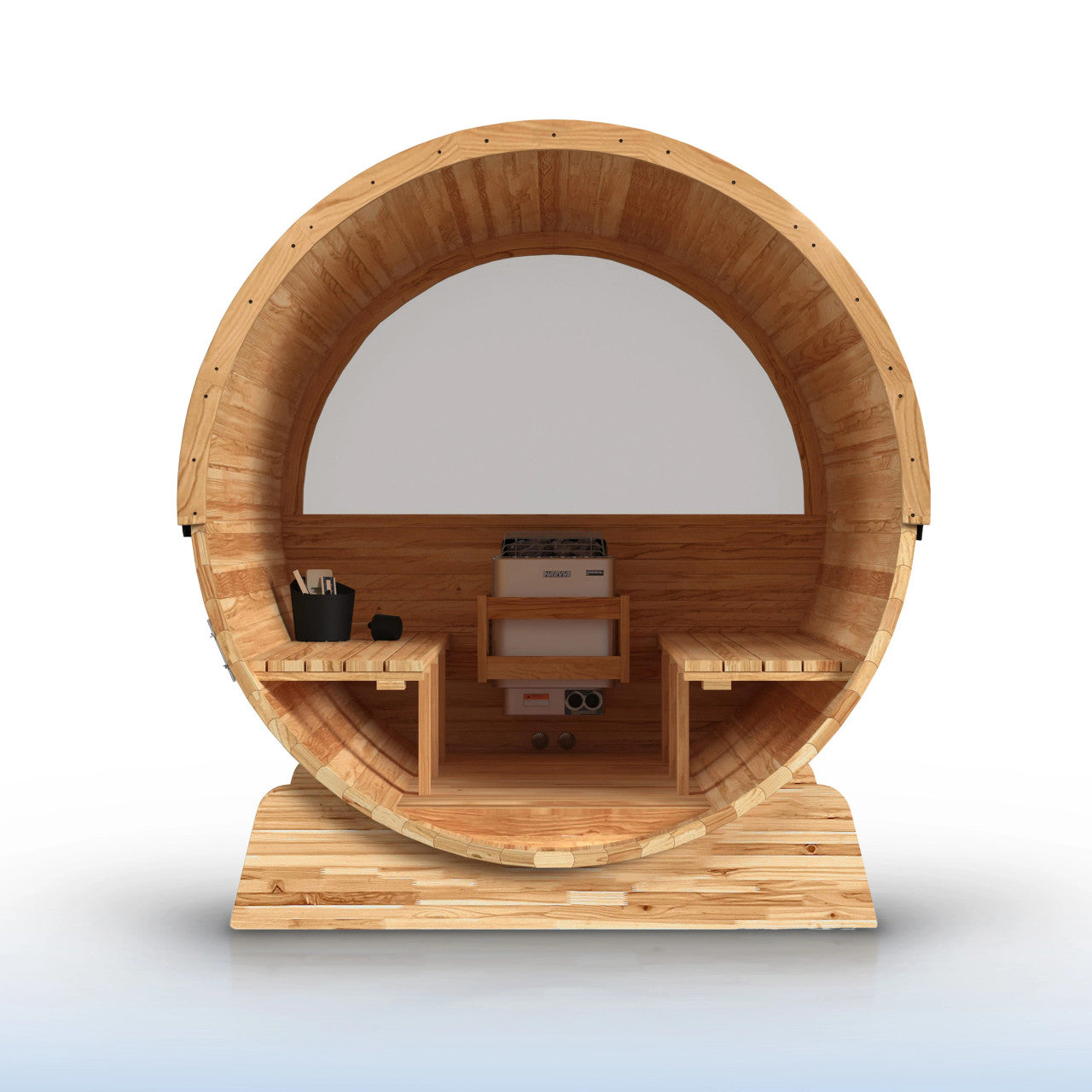 Liatris 6-8 Person Outdoor Red Cedar Traditional Barrel Wet/Dry Sauna with Panoramic Window