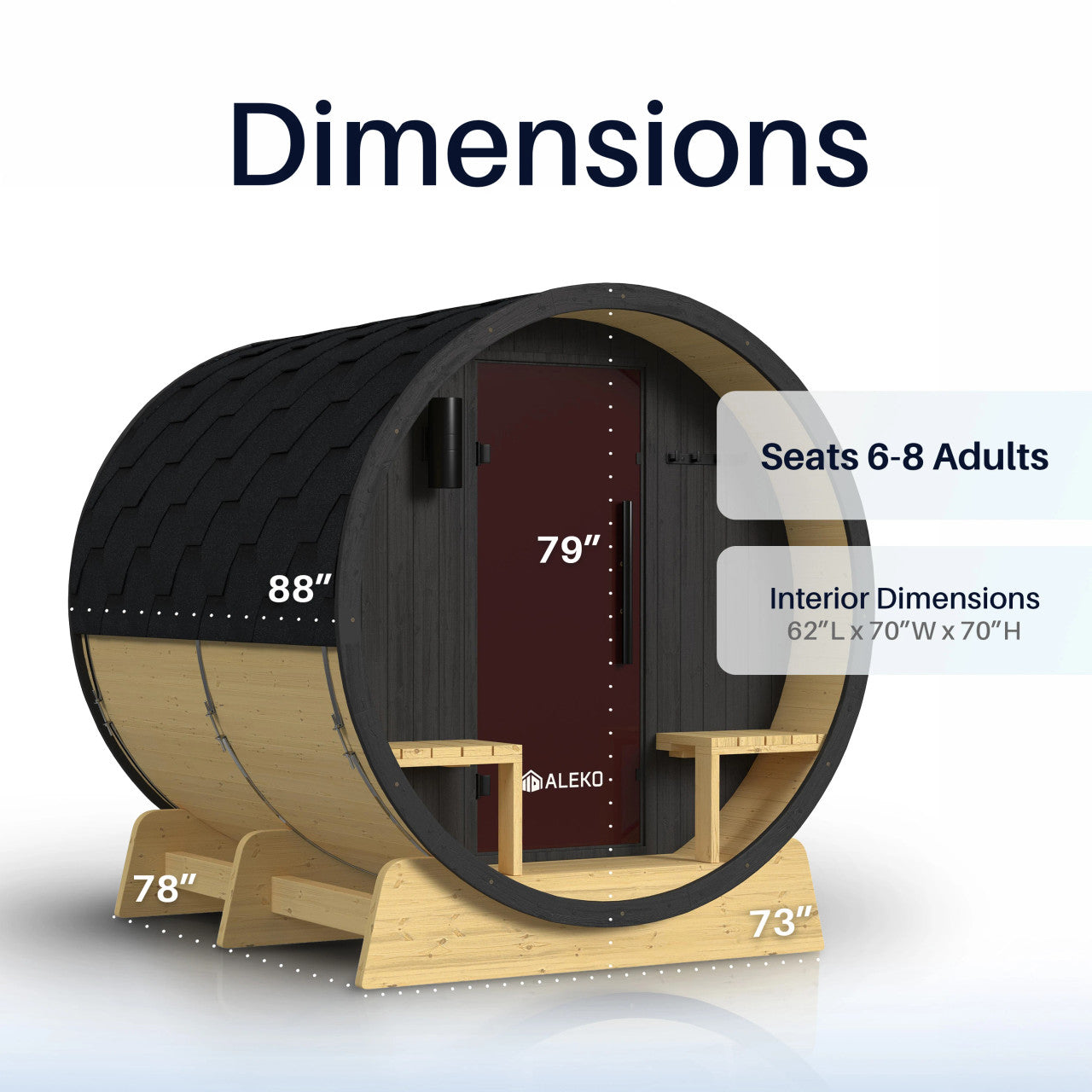 Anemona 6-8 Person Outdoor Finland Pine Traditional Barrel Wet/Dry Sauna with Porch