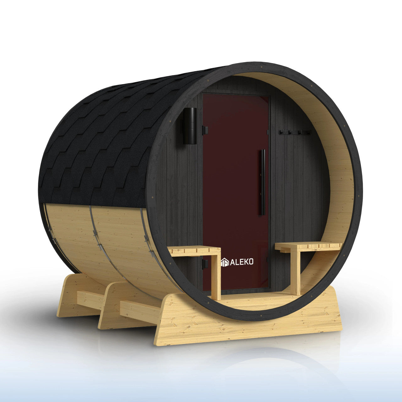 Anemona 6-8 Person Outdoor Finland Pine Traditional Barrel Wet/Dry Sauna with Porch