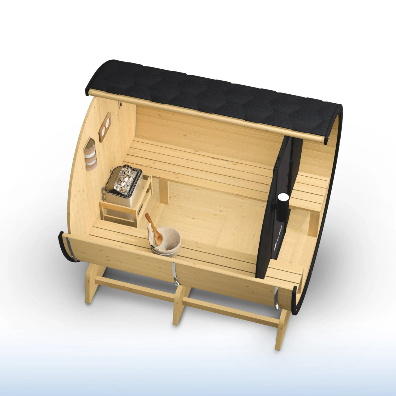 Anemona 6-8 Person Outdoor Finland Pine Traditional Barrel Wet/Dry Sauna with Porch
