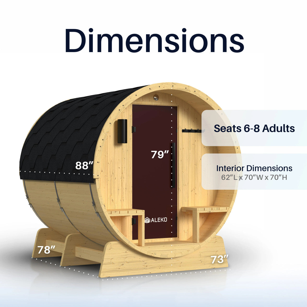 Anemona 6-8 Person Outdoor Finland Pine Traditional Barrel Wet/Dry Sauna with Porch