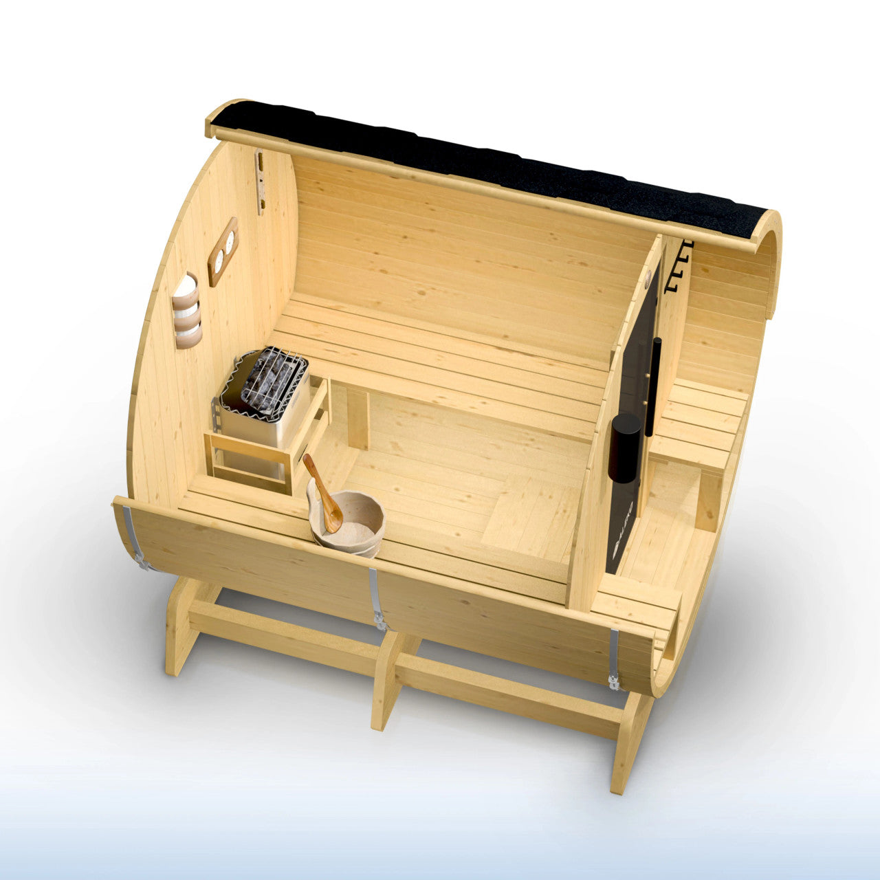 Anemona 6-8 Person Outdoor Finland Pine Traditional Barrel Wet/Dry Sauna with Porch