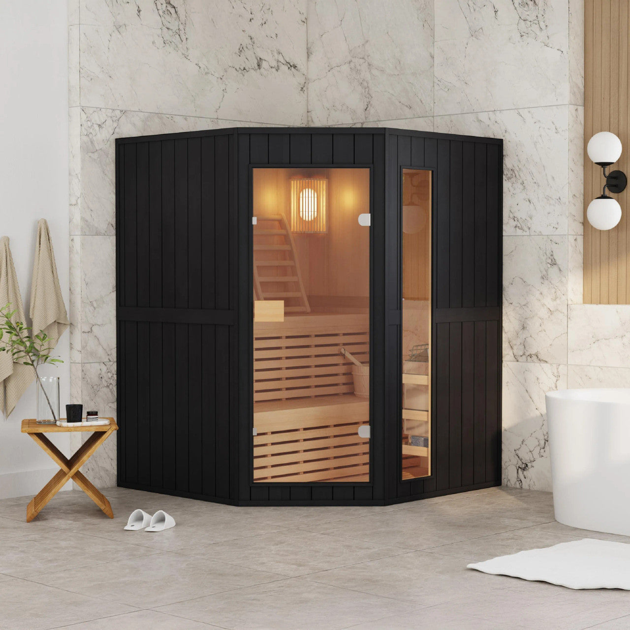 Viola 4-Person Indoor Canadian Hemlock Traditional Wet/Dry Sauna with Black Finish