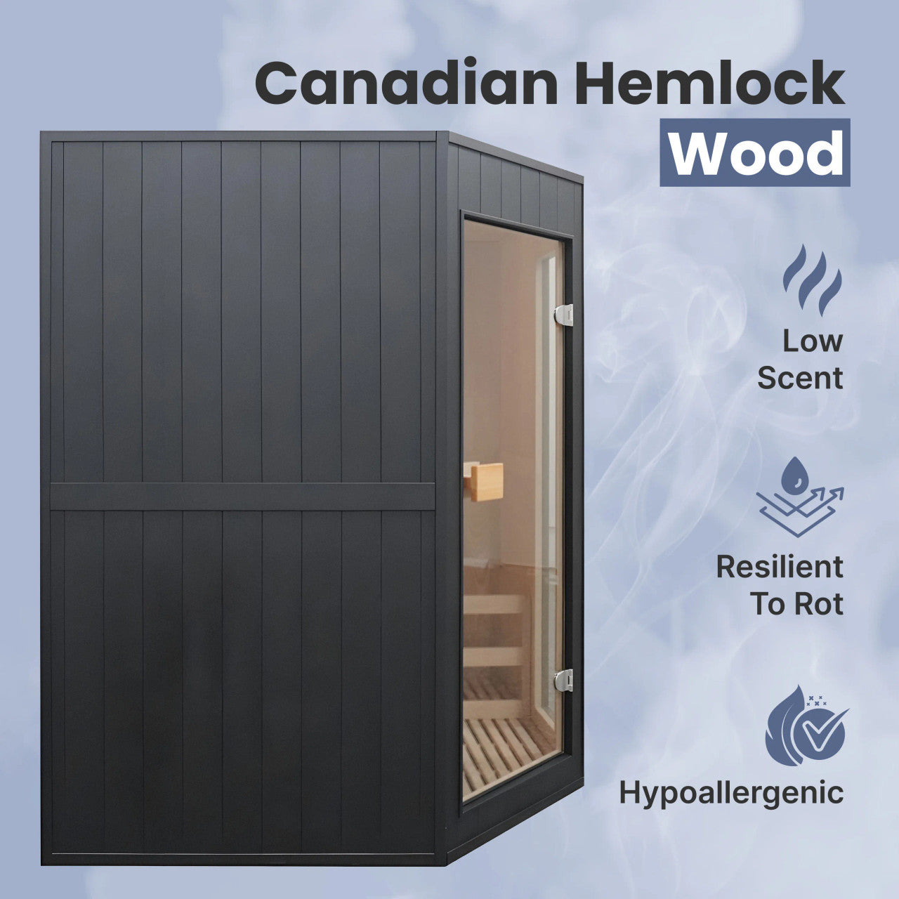 Viola 4-Person Indoor Canadian Hemlock Traditional Wet/Dry Sauna with Black Finish