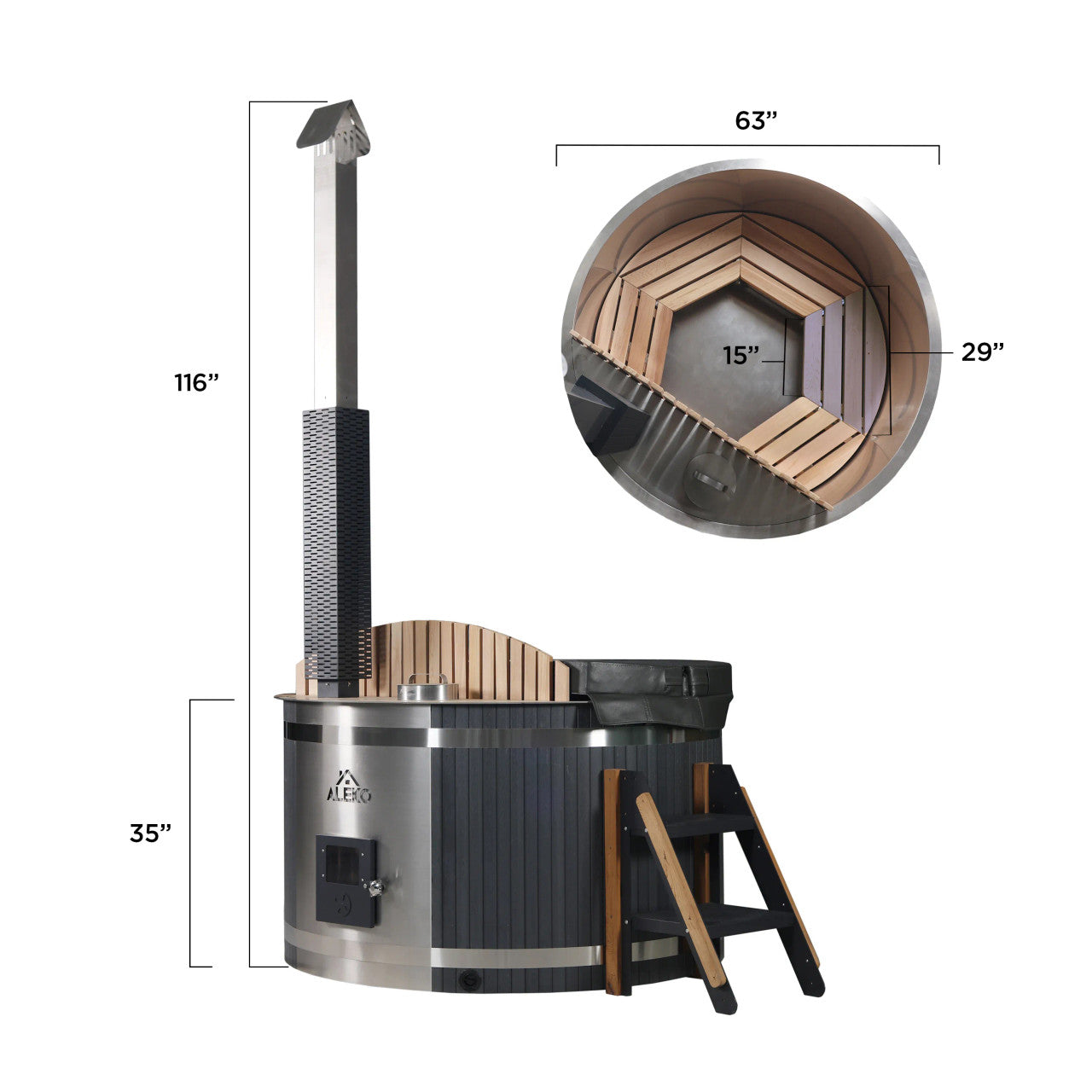 Stainless Steel Hot Tub & Cold Plunge Tub with Wood-Fired Heater – 3-5 People