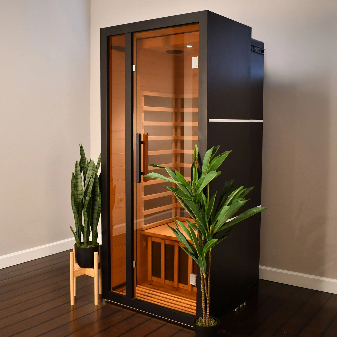 Oasis 1-Person Indoor Canadian Hemlock Infrared Sauna – Black Finish
