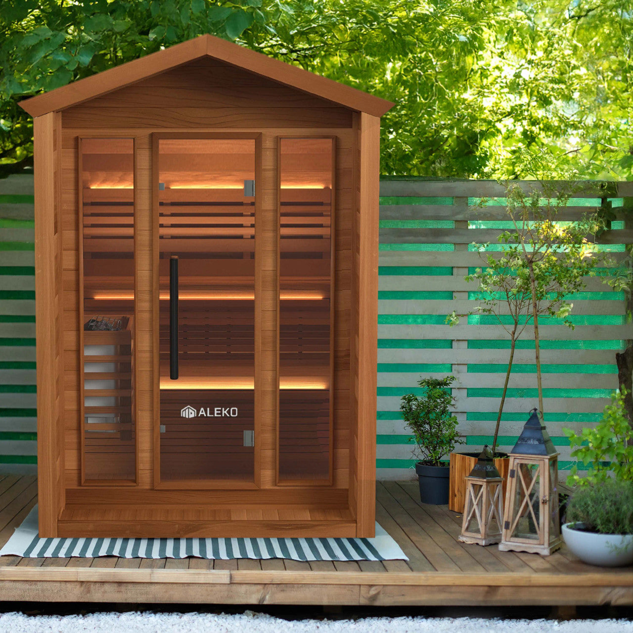 Fiesta 3-4 Person Outdoor Red Cedar Traditional Wet/Dry Sauna with Gray Accents