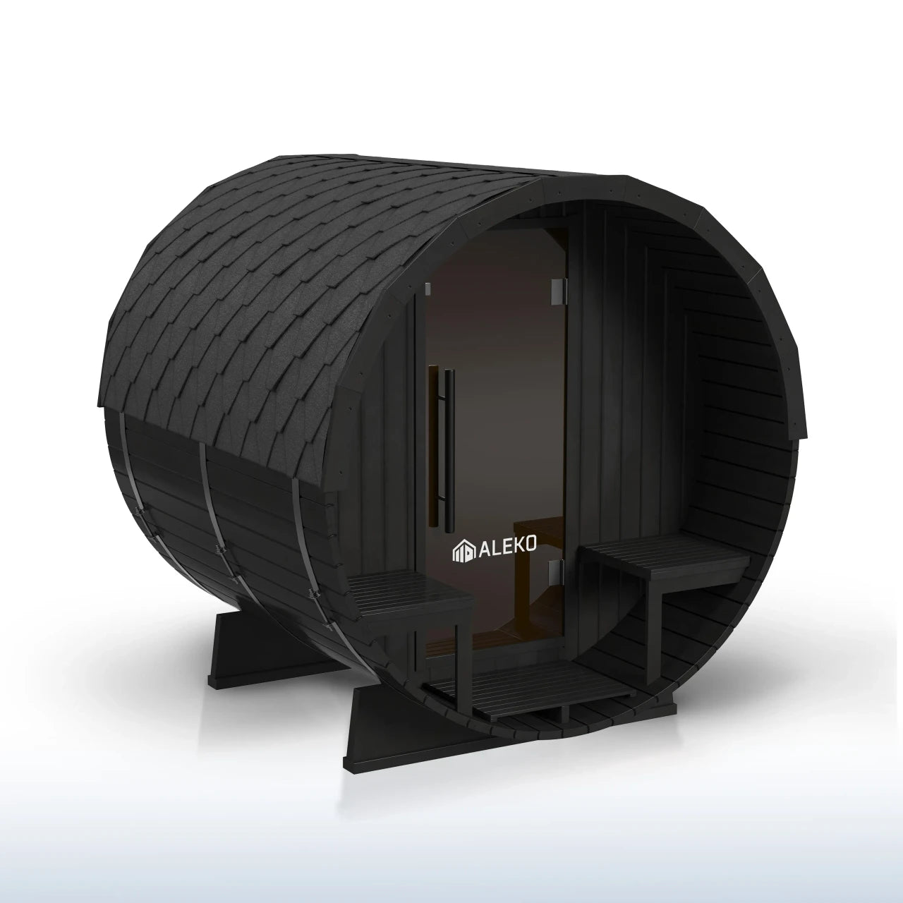 Aster 3-5 Person Outdoor Red Cedar Traditional Barrel Wet/Dry Sauna with Porch