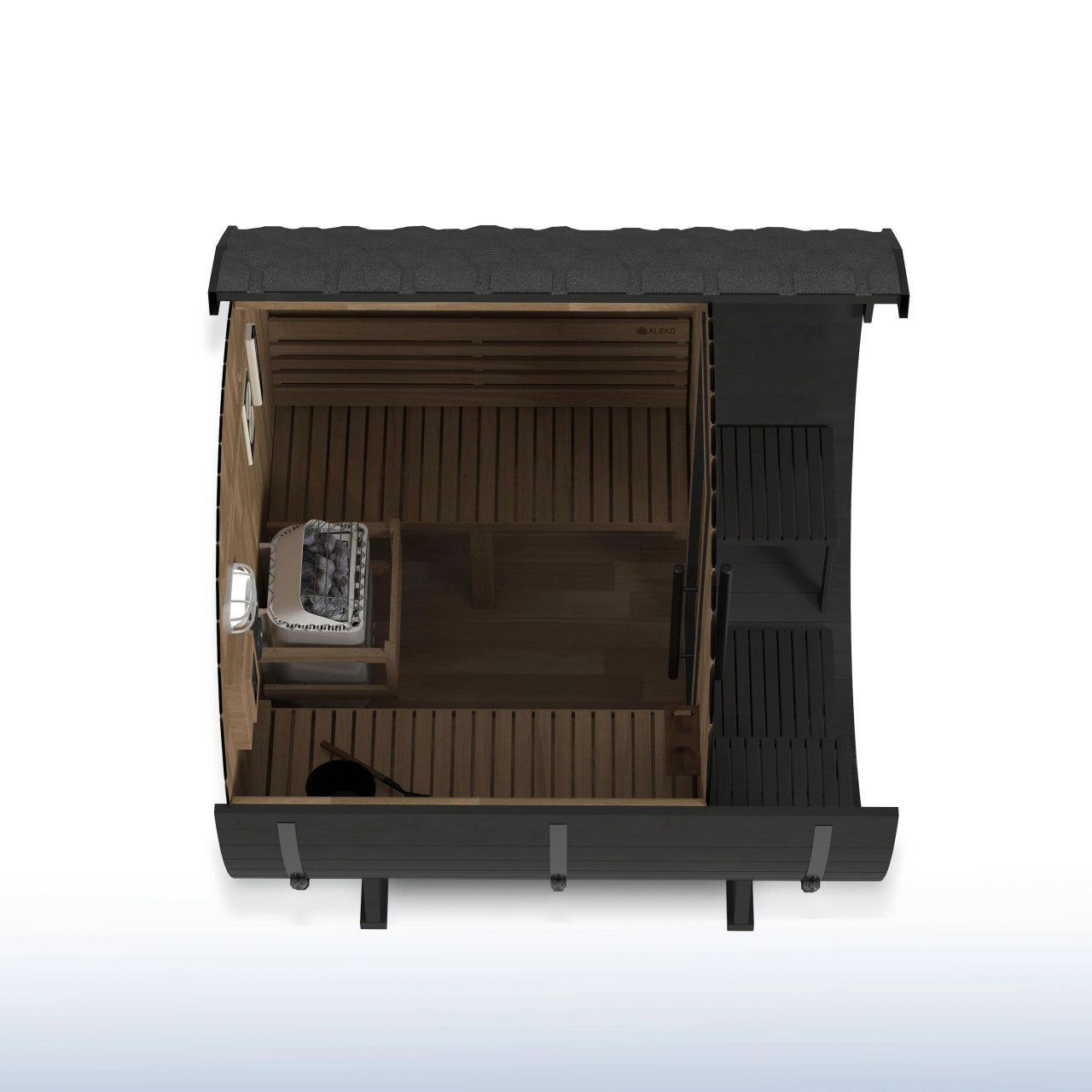 Aster 3-5 Person Outdoor Red Cedar Traditional Barrel Wet/Dry Sauna with Porch