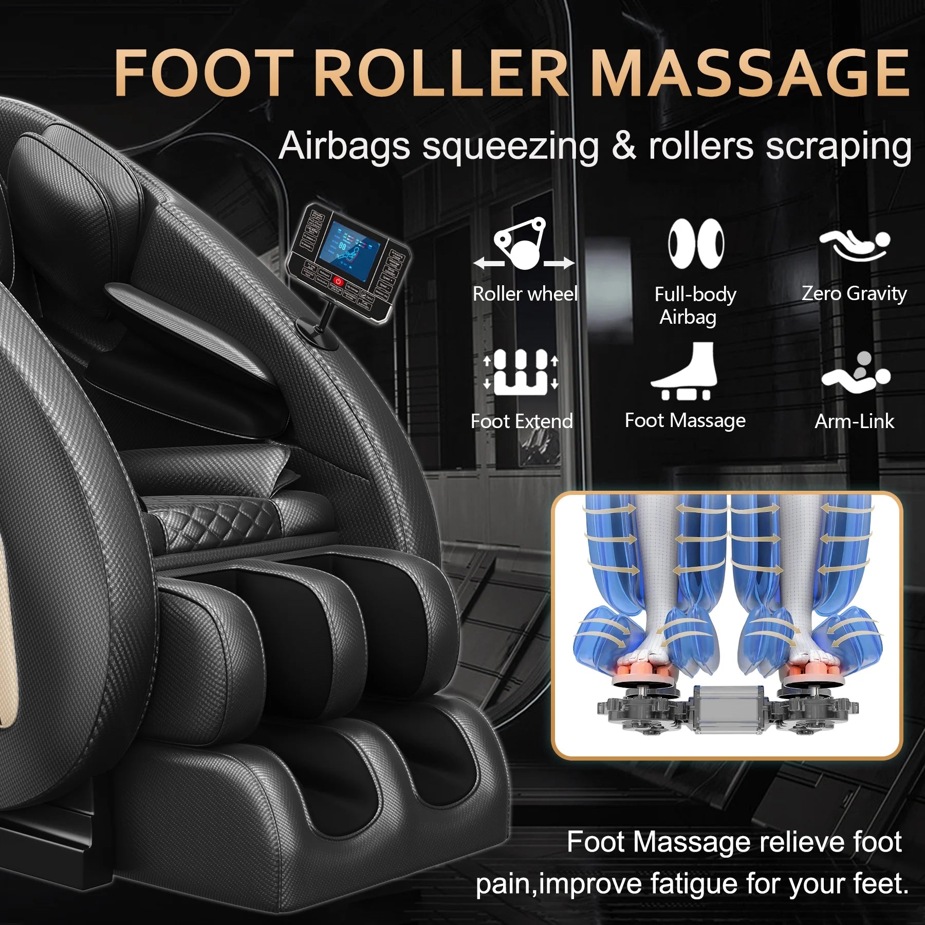 Massage Chair Neck Massager with Zero Gravity Heating Bluetooth Functions (Black)
