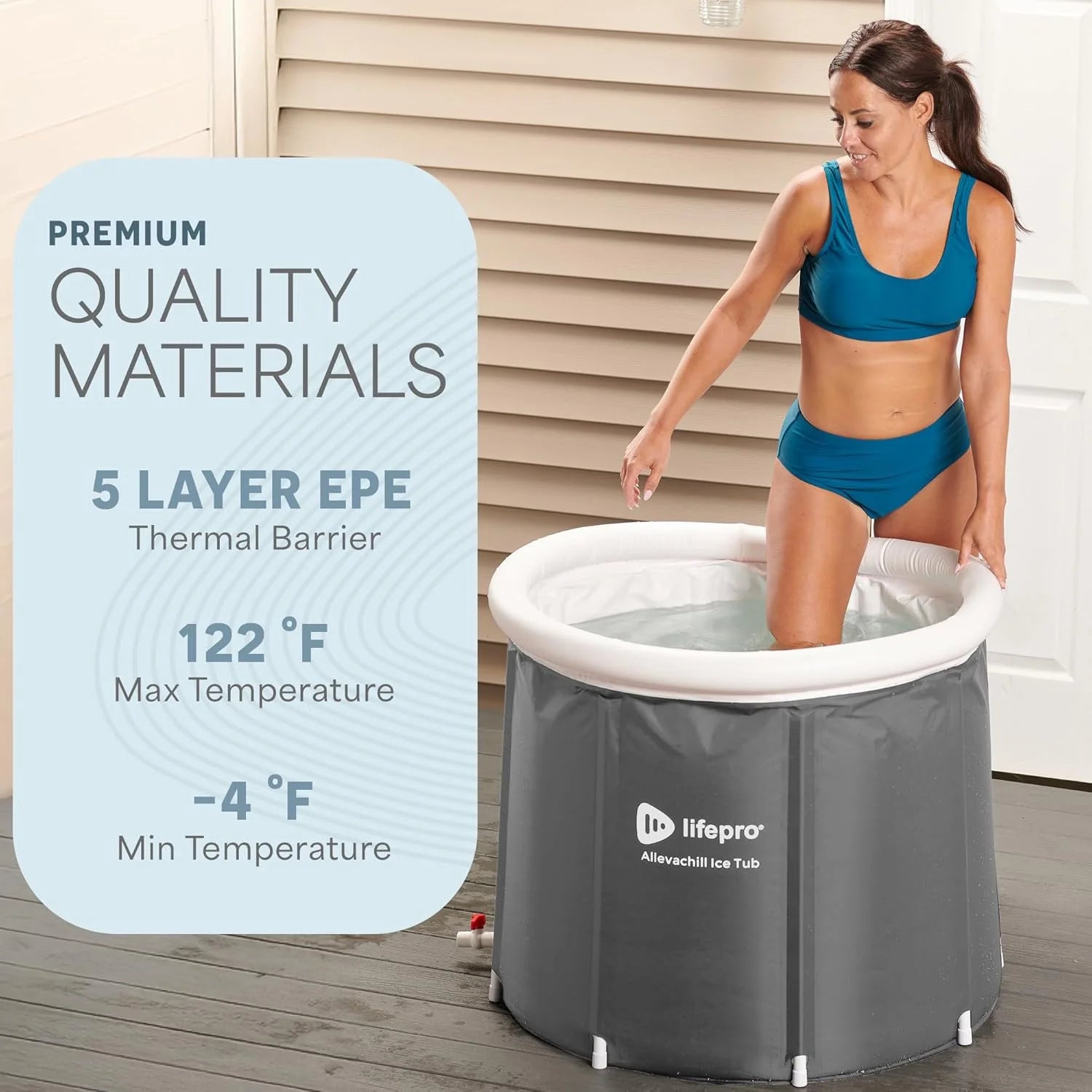 Cold Plunge Tub for Ice Bath and Recovery, Portable Bathtub for Adults - Gray