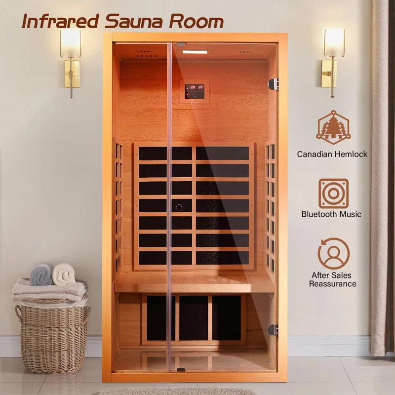 1-Person Extendable Indoor FAR Infrared Sauna Bluetooth Compatible with 6 Carbon Heaters