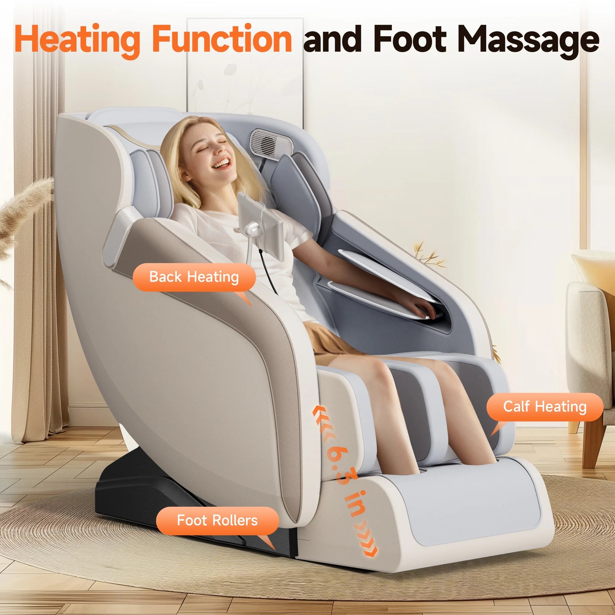 4D Massage Chair Full Body, Zero Gravity Massage Chair with Heat and Foot Massage with Airbags, Kneading, Bluetooth, LCD Touch Control - Beige