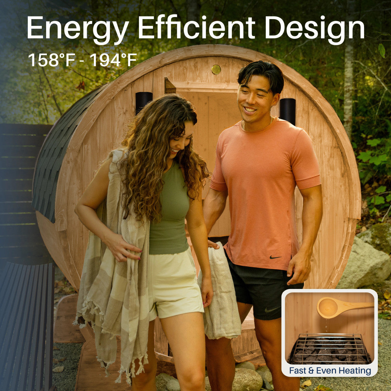 Liatris 6-8 Person Outdoor Red Cedar Traditional Barrel Wet/Dry Sauna with Panoramic Window