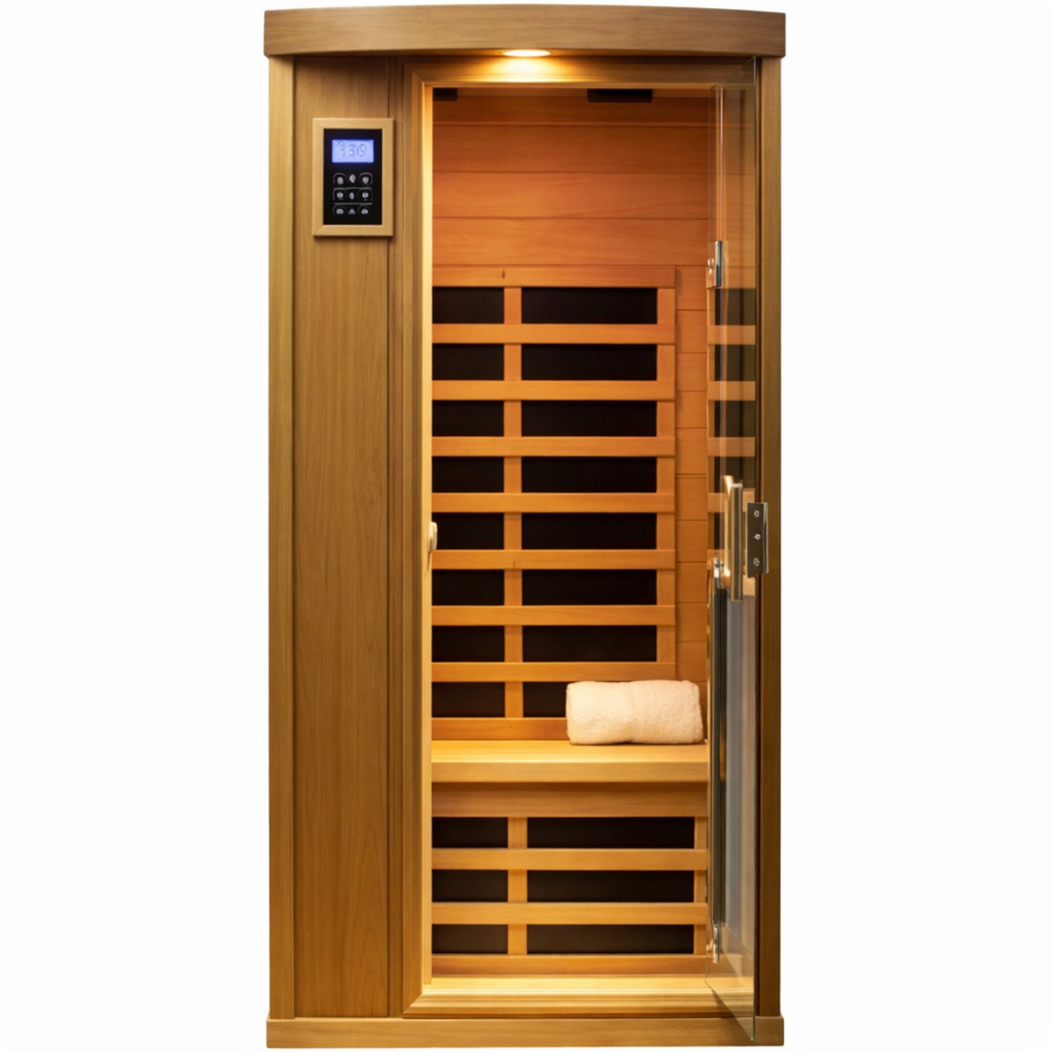 Far Infrared Sauna Room 1-2 Person Infrared Home Saunas, 8 Low EMF Heating Panels, 1510 Watts Red Cedar Wood Sauna with Door Heating Panel, LCD Display-Control, Blue-Tooth Audio, Outdoor Lamp