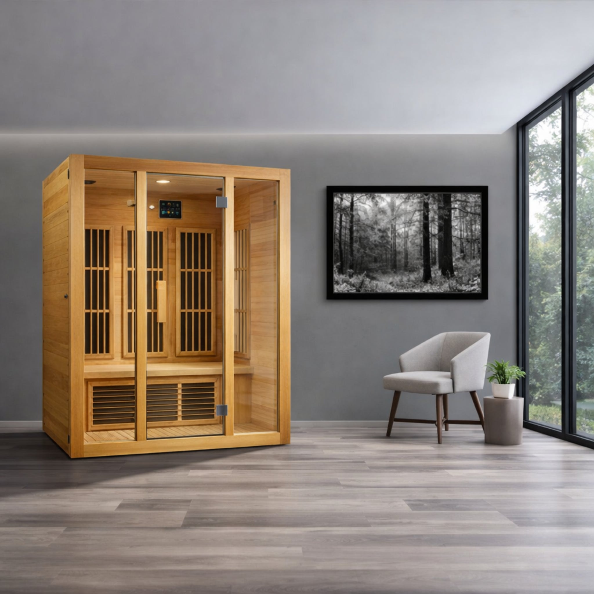 Dynamic Bellevue 3-Person FAR Infrared Sauna with Bluetooth in Canadian Hemlock