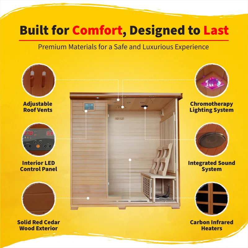6-Person Cedar Infrared Sauna with 10 Carbon Heaters