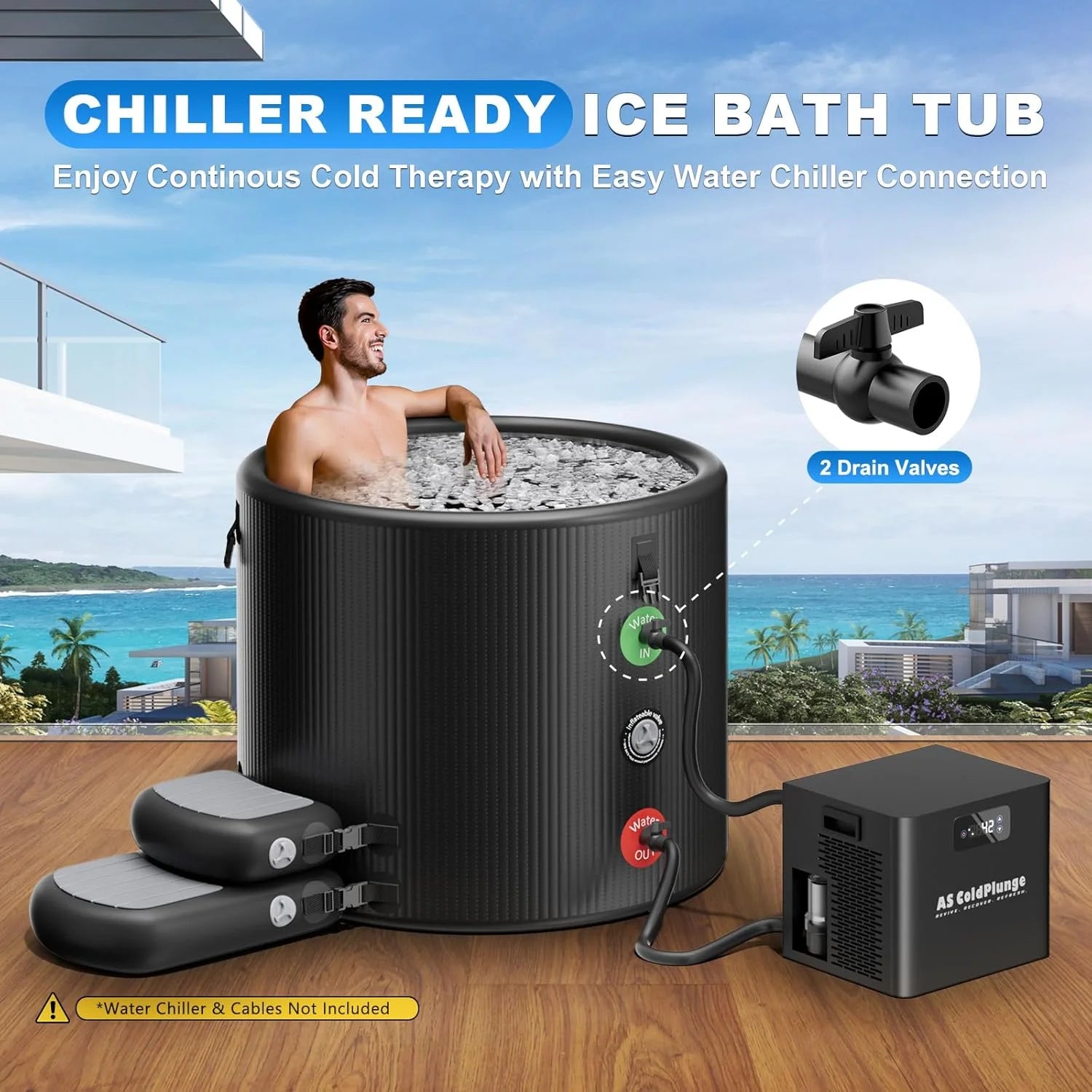 XL Ice Bath Tub for Cold Plunge, 120 Gal Ice Plunge Tub with Insulated Lid, Step Stool, Portable Inflatable Ice Pod Plunge Barrel, Easy Chiller Connection, Cold Therapy Indoor Outdoor