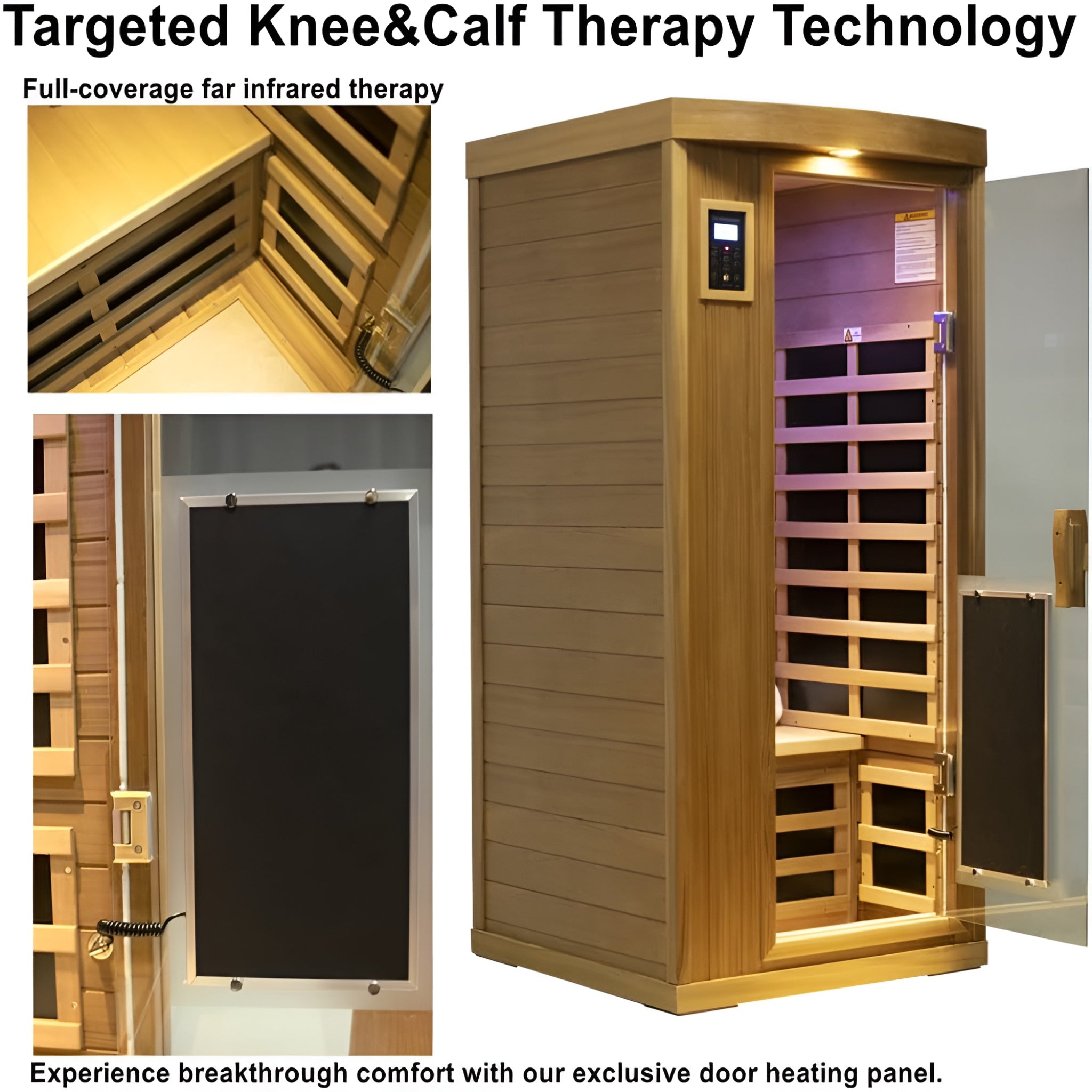 Far Infrared Sauna Room 1-2 Person Infrared Home Saunas, 8 Low EMF Heating Panels, 1510 Watts Red Cedar Wood Sauna with Door Heating Panel, LCD Display-Control, Blue-Tooth Audio, Outdoor Lamp