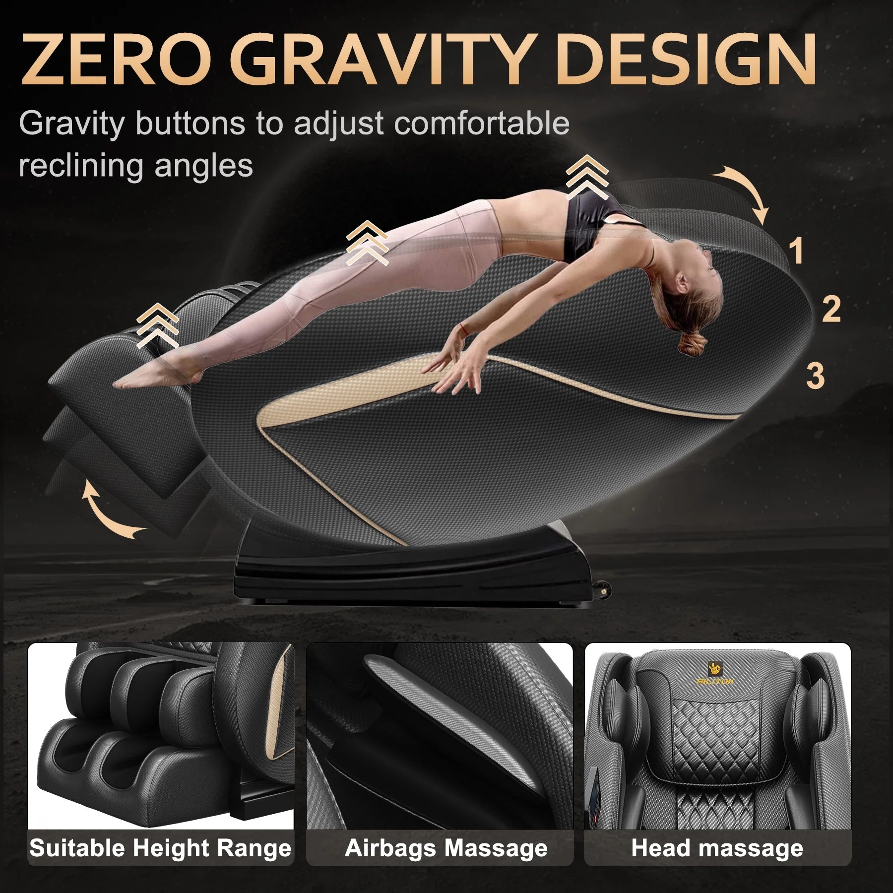 Massage Chair Neck Massager with Zero Gravity Heating Bluetooth Functions (Black)