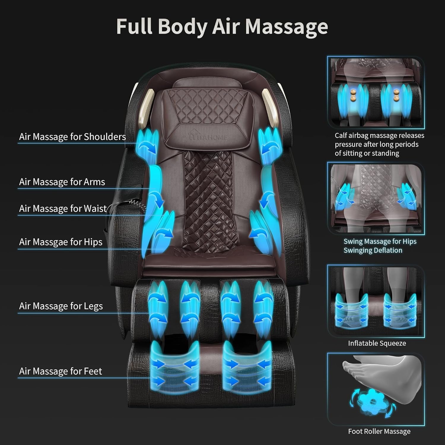 Zero Gravity Massage Chair SL Track, Full Body Air Massage Recliner with Body Scan 3D Robots Hand Waist Heater Foot Roller Thia Yoga for House Office, Brown, 56.69’’ X 33.85’’ X 46.45’’