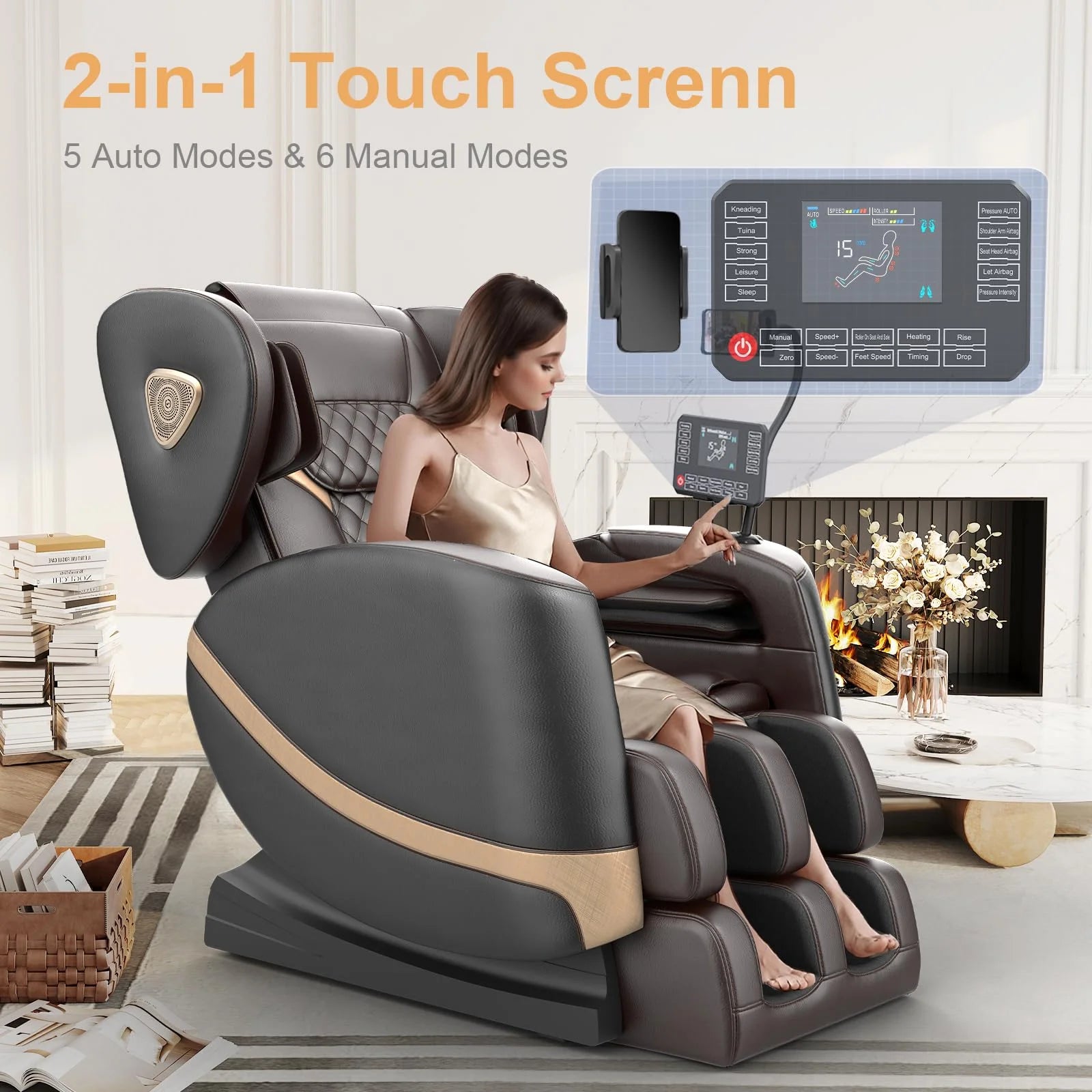 Massage Chair Full Body, Zero Gravity Massage Chair with 10 Fix Rollers, Heating, Foot Massage, Bluetooth Speaker, Touch Screen Controller, Fit Office and Home, Black