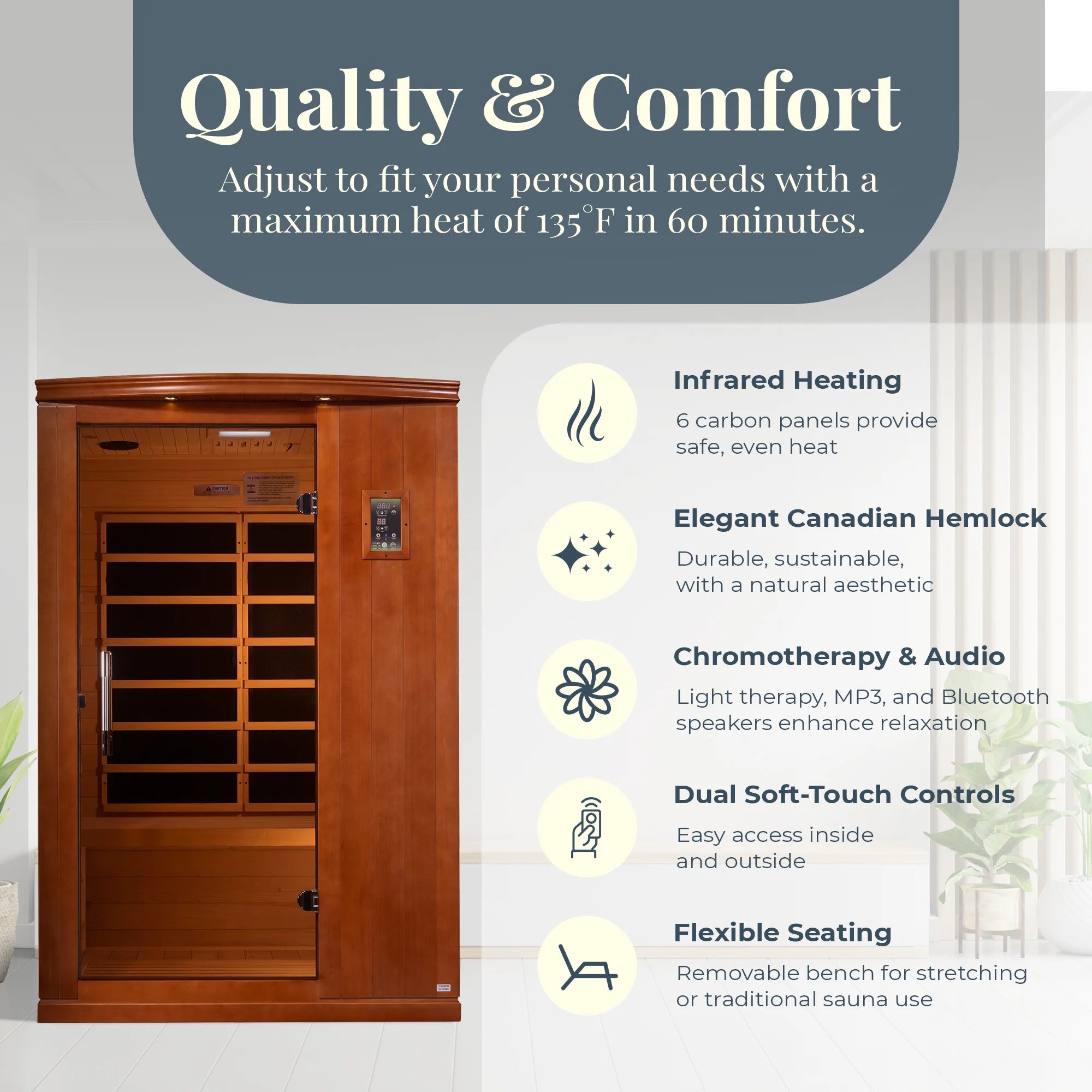 Venice 2-Person Low EMF FAR Infrared Sauna, Canadian Hemlock