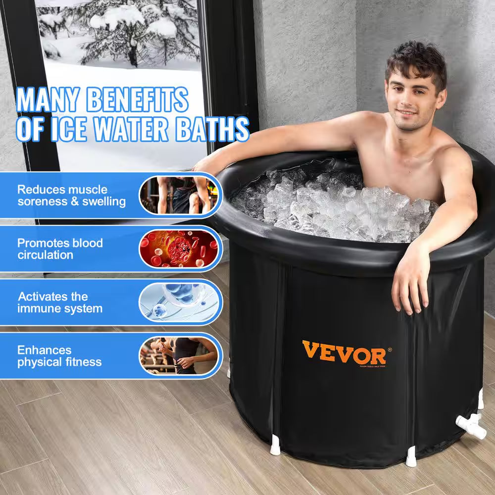 98 Gal. Ice Bath Tub, Cold Water Therapy Plunge Tub for Athlete, 1-Person 1-Jet Portable Outdoor Ice Barrel Plunge Pool