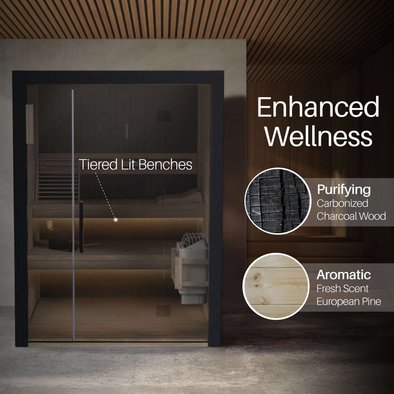 Orchid 3-Person Indoor Canadian Hemlock Traditional Wet/Dry Sauna with Black Finish