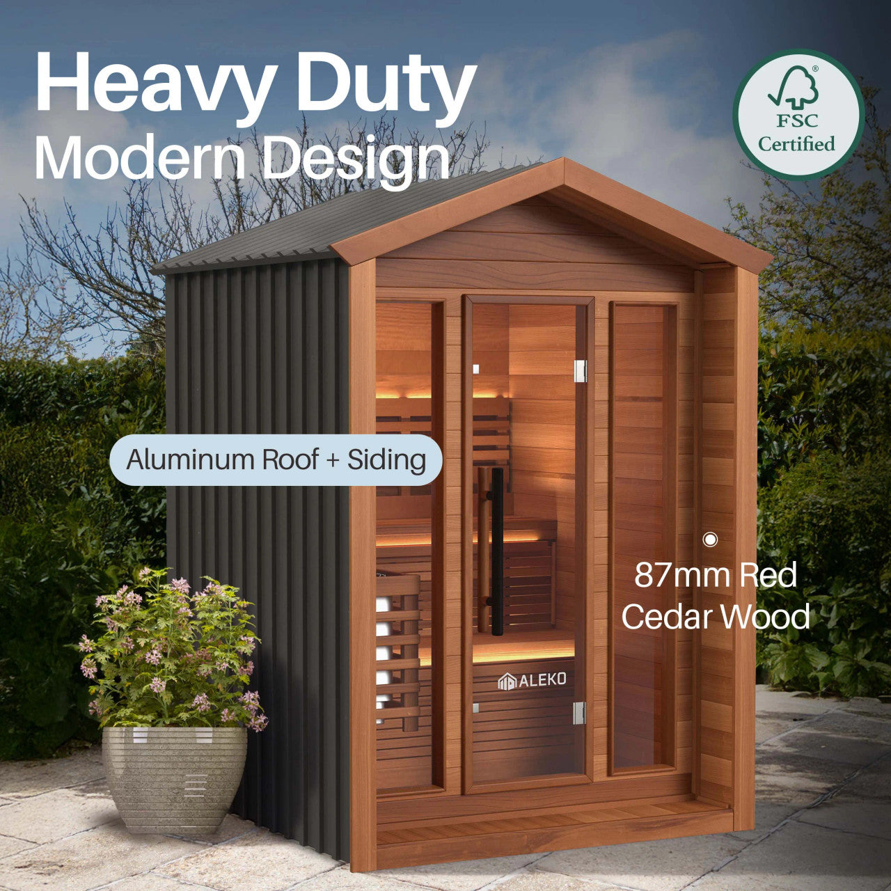 Fiesta 3-4 Person Outdoor Red Cedar Traditional Wet/Dry Sauna with Gray Accents