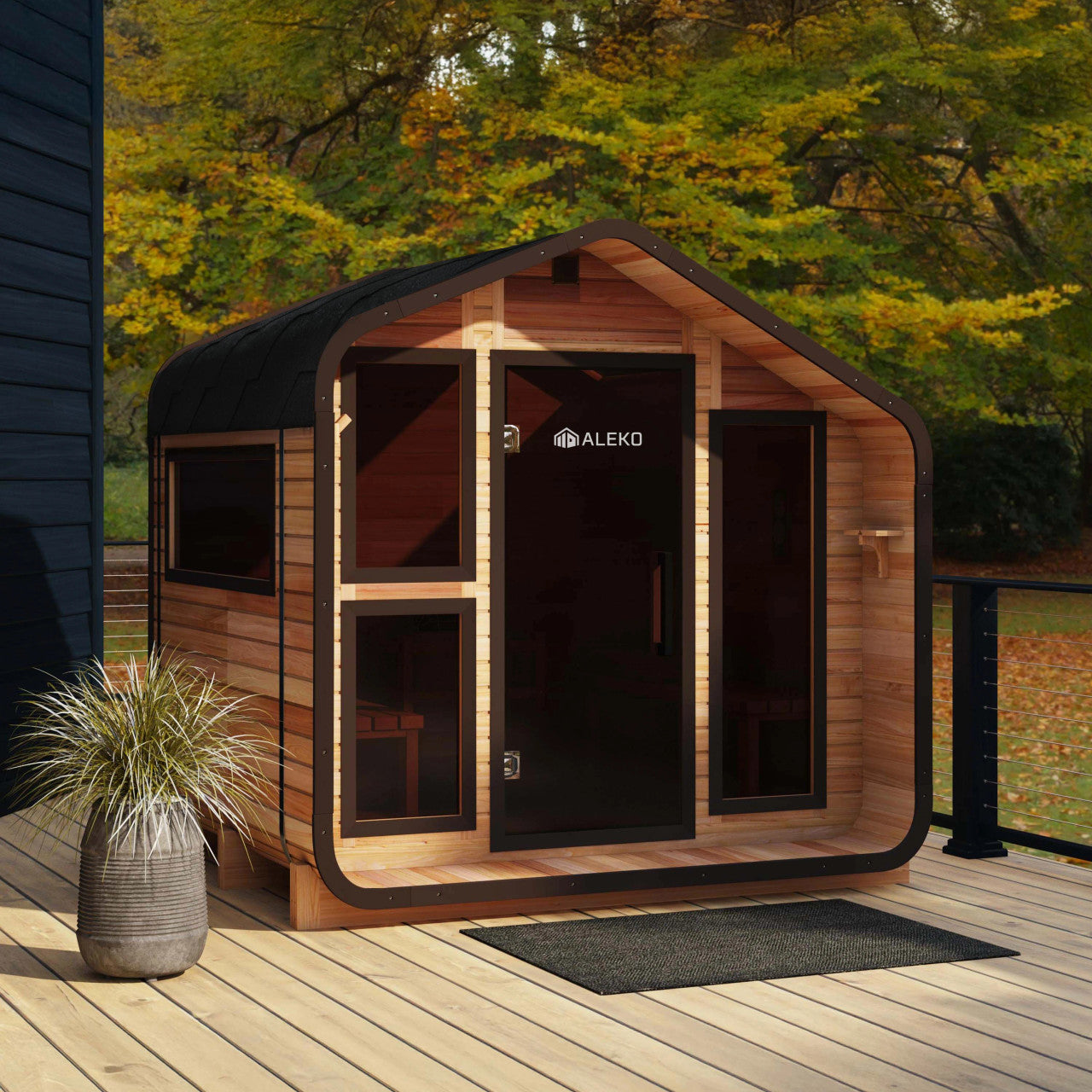 Bluet 6-Person Outdoor Red Cedar Traditional Wet/Dry Sauna with Black Accents