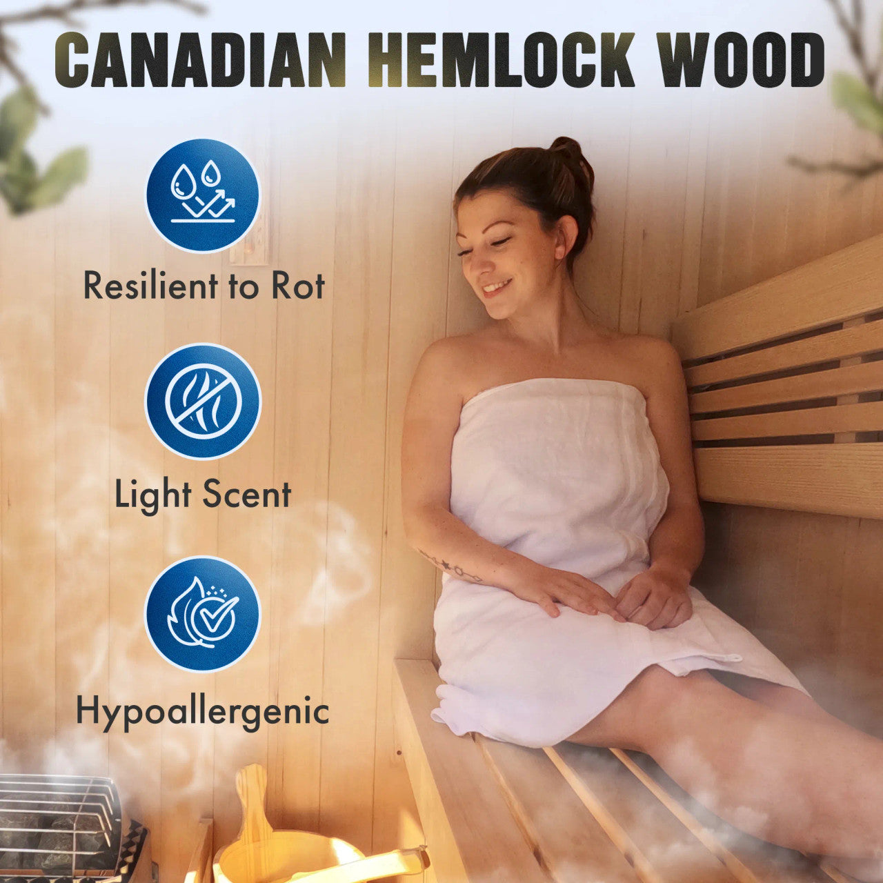 4-Person Indoor Canadian Hemlock Traditional Wet/Dry Sauna with LED Lighting
